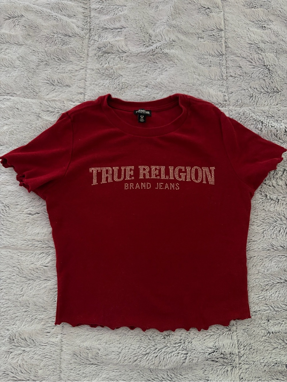 True Religion Crystal Lettuce Edge Baby Tee